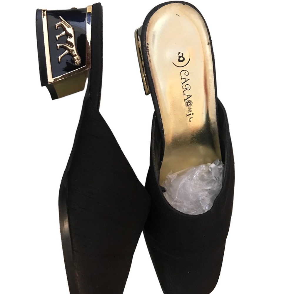 Cara Mia Black Fabric Mule Tiger Block Heel Shoe 8